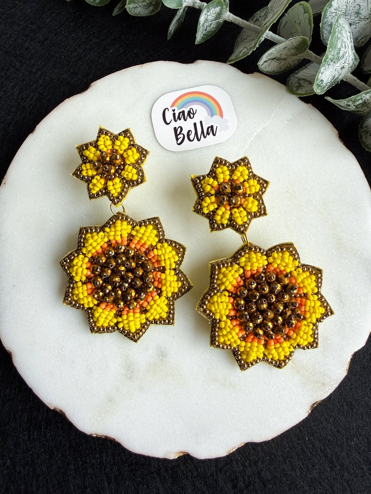 Surajmukhi (Sunflower) Yellow Handmade Beaded Earrings