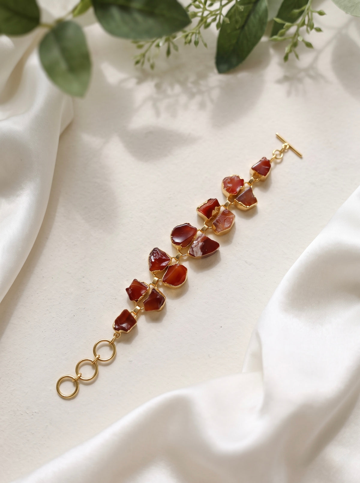 Luxe Agate Rust Orange Natural Stone Statement Handmade Brass Chain Bracelet