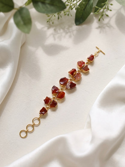 Luxe Agate Rust Orange Natural Stone Statement Handmade Brass Chain Bracelet