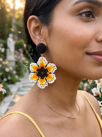 Sun-Kissed Yellow Flower Handmade Beaded Earrings