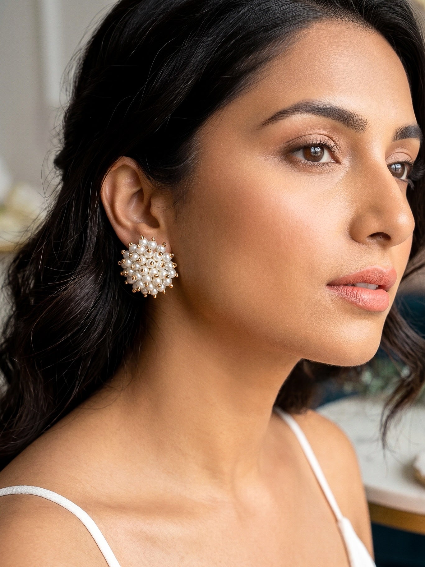 Sitara Pearl Stud Handmade Beaded Earrings