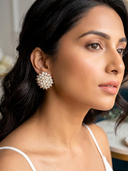 Sitara Pearl Stud Handmade Beaded Earrings