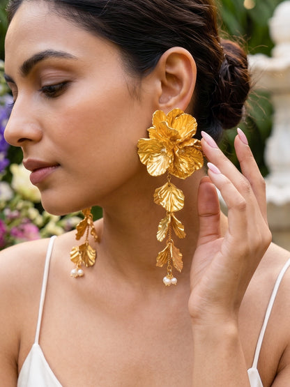 Aurelia Flower Gold Statement Handmade Beaded Earrings