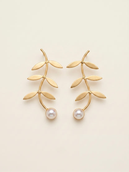 Pearl Vine Handmade Brass Earrings