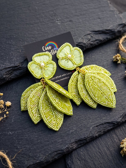 Luxe Leafy Affair Lime Green Handmade Beaded Earrings