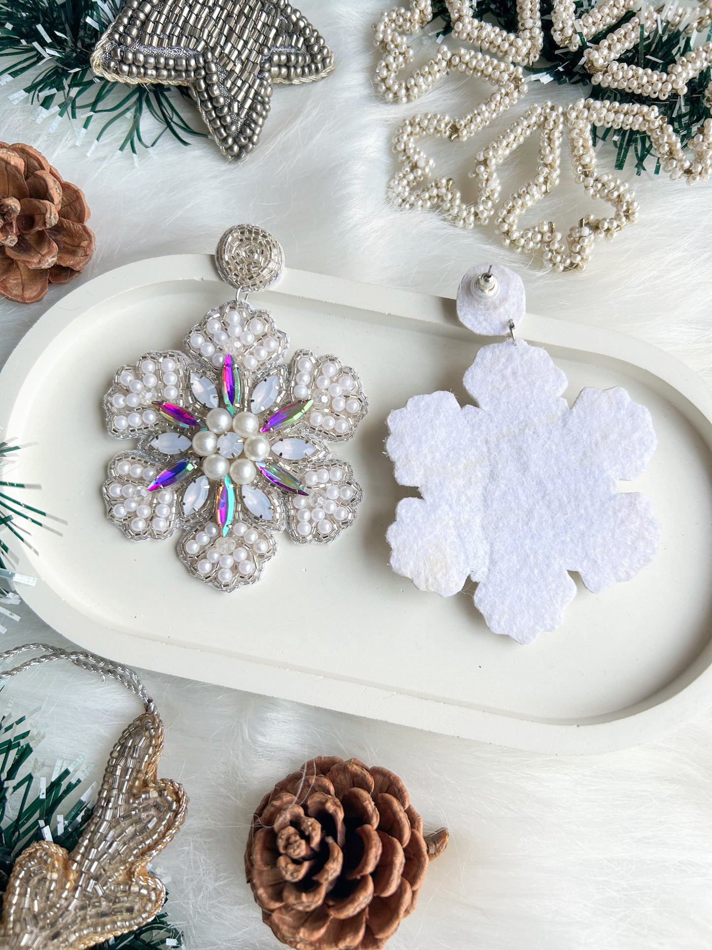 Snowflake Sparkle Handmade Beaded Christmas Earrings