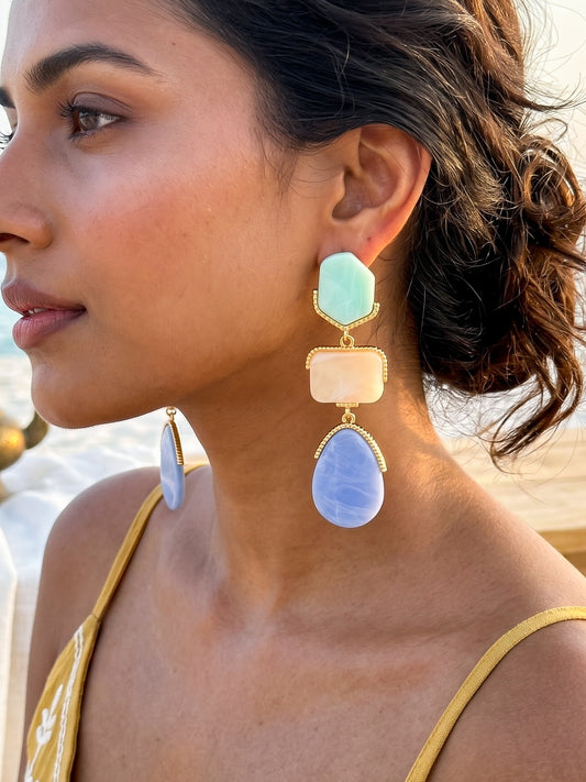 Oceane Blue Resin Drops Statement Earrings