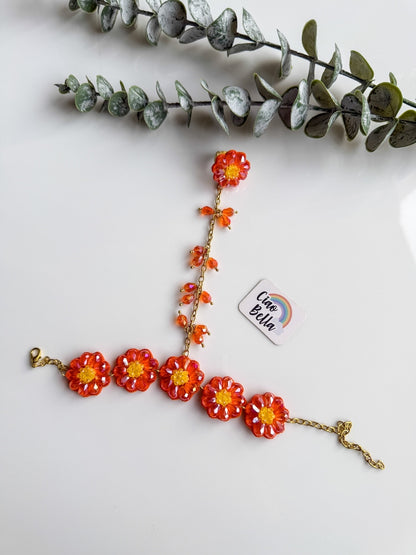 Sparkling Orange Daisy Handmade Beaded Hathphool (Single Hand)