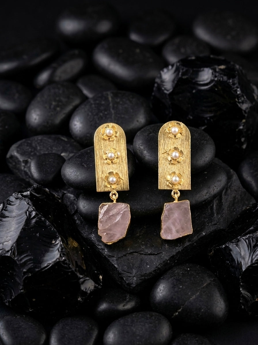 Flora Royale – Blush Pink Handmade Brass Earrings