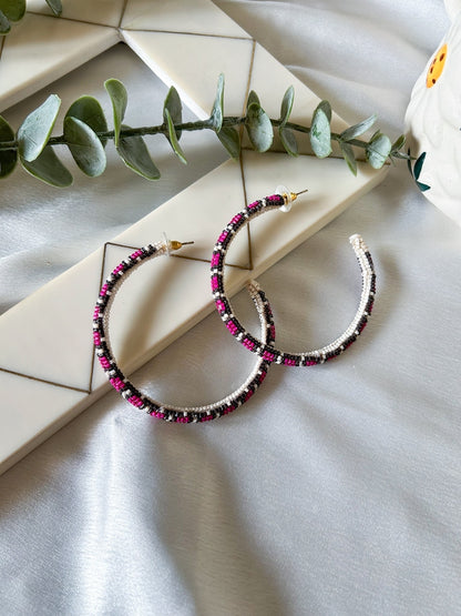 Ivory Pink Fusion Hoop Handmade Beaded Earrings