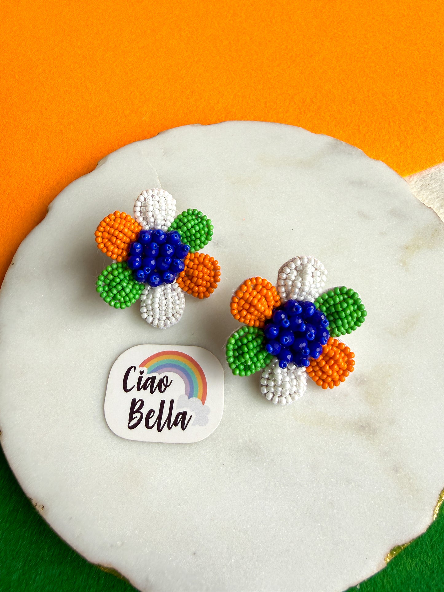 Petals Of Unity Flower Handmade Tricolour Beaded Earrings