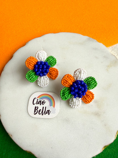Petals Of Unity Flower Handmade Tricolour Beaded Earrings