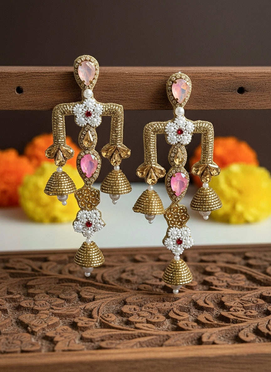 Rajwada Blush Pink Danglers Handmade Beaded Statement Earrings