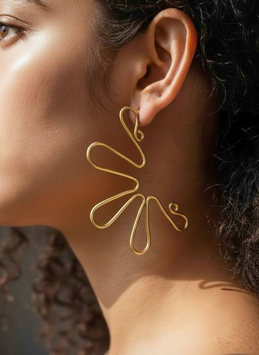 Curly Bloom Handmade Brass Earrings