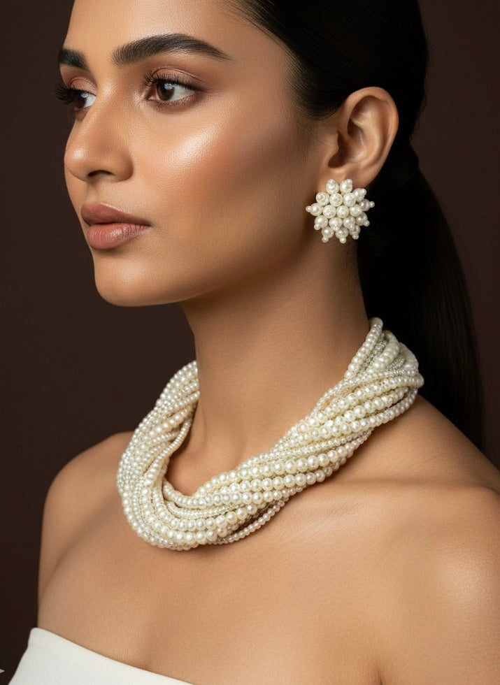 Maya Pearl Handmade Necklace + Stud Earrings Set