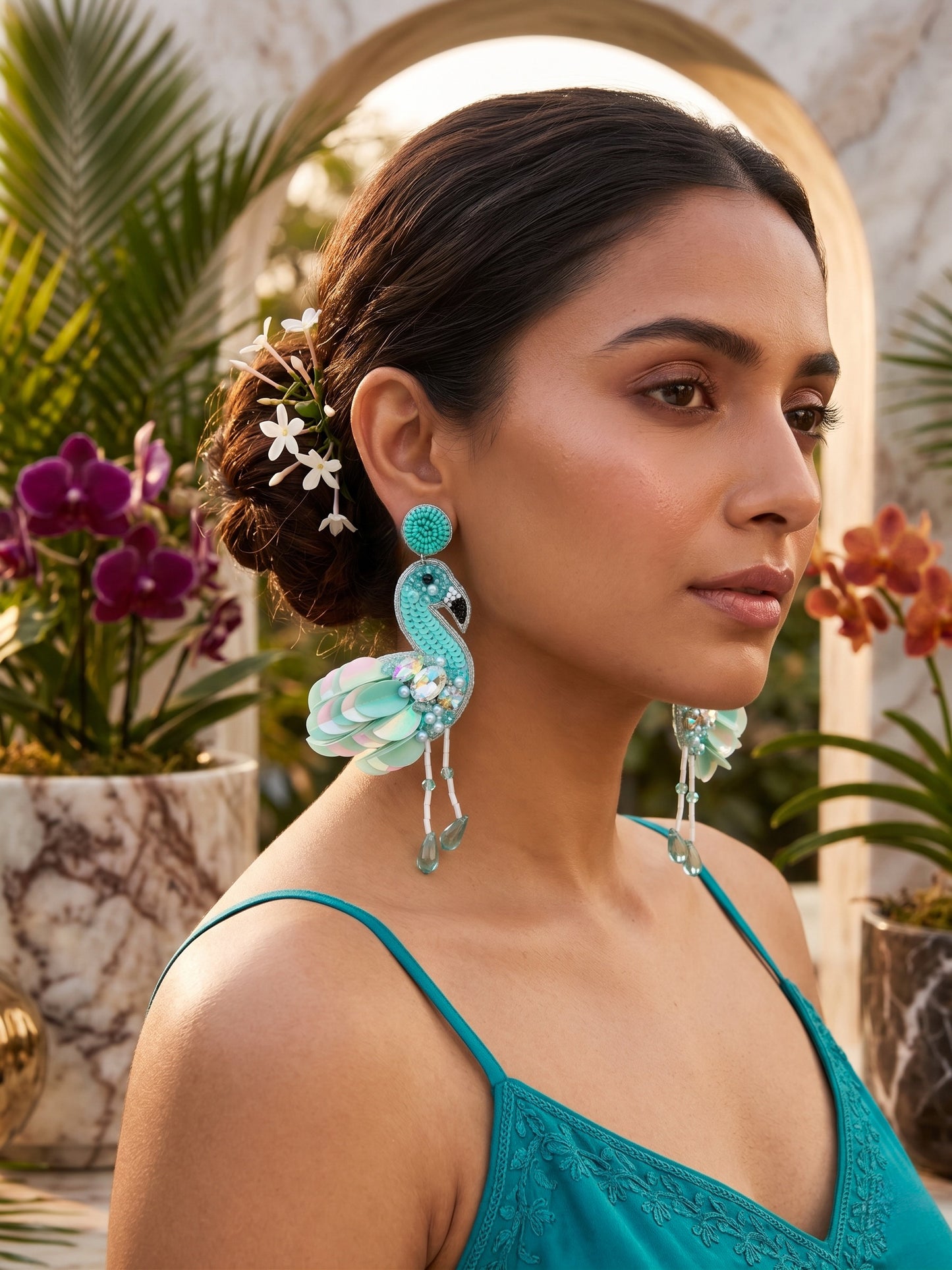 Flamazing Flamingo Ocean Teal Handmade Beaded Bird Earrings