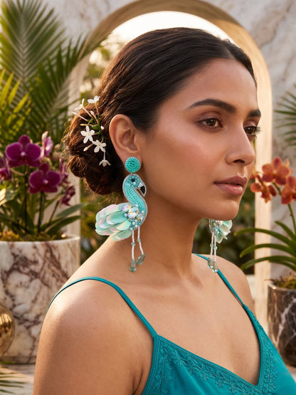 Flamazing Flamingo Ocean Teal Handmade Beaded Bird Earrings