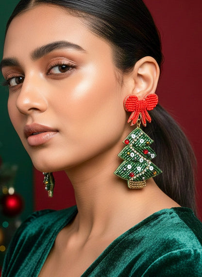 Christmas Tree Handmade Beaded Earrings