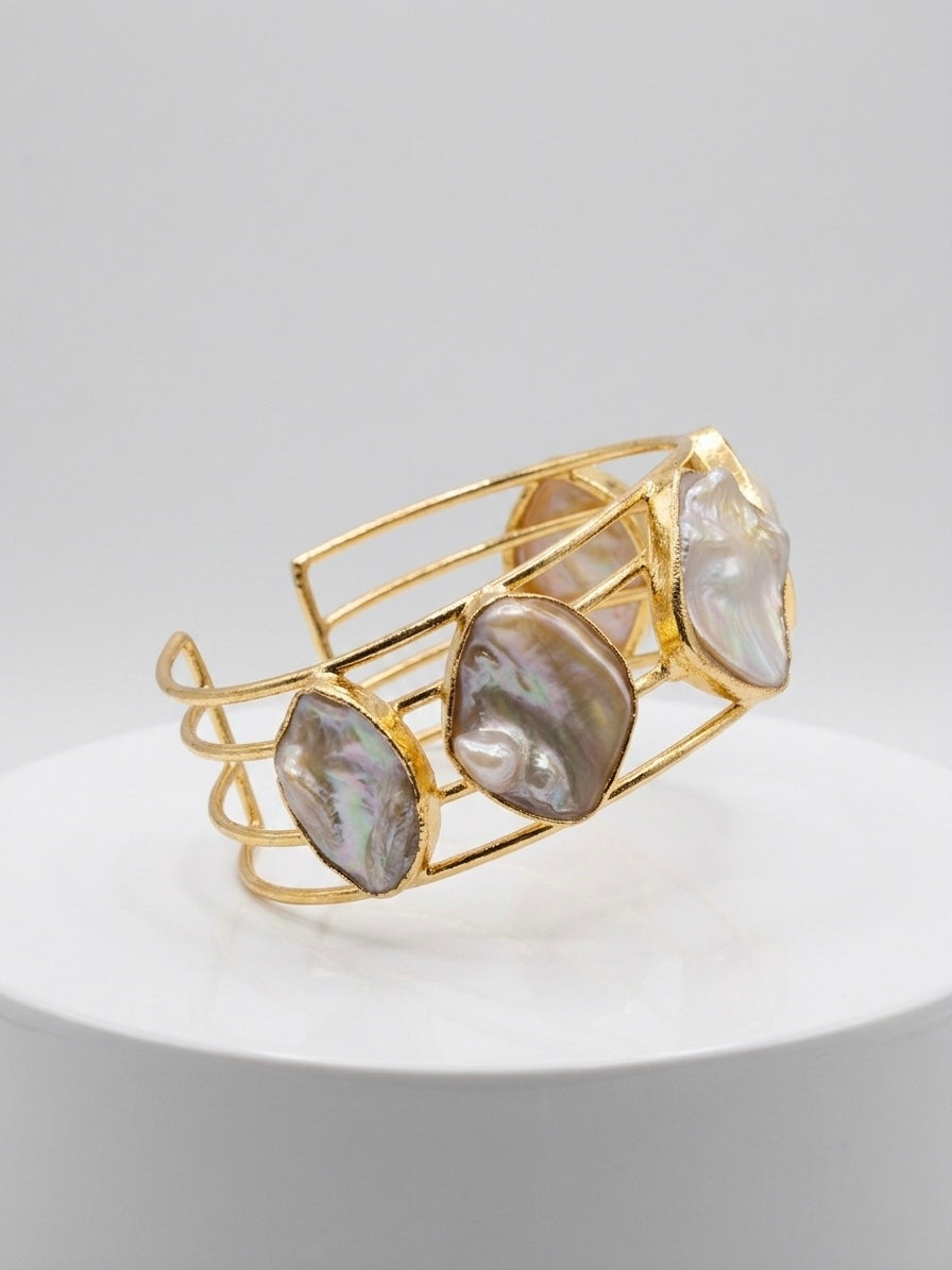 Celestia Mother of Pearl Handmade Brass Cuff Bracelet