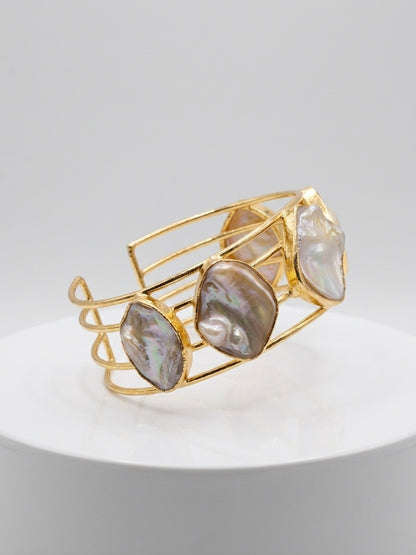 Celestia Mother of Pearl Handmade Brass Cuff Bracelet