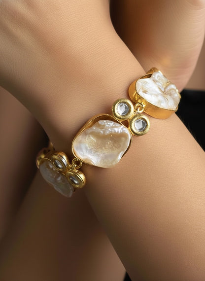 Baroque Pearl Kundan Handmade Brass Bracelet