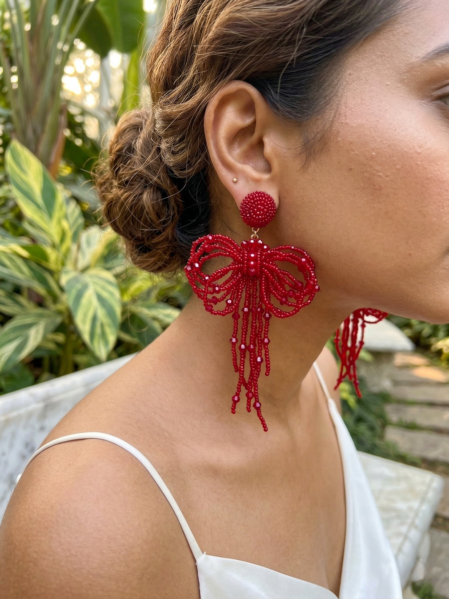 Pookie Bow (Deep Red) Handmade Beaded Earrings