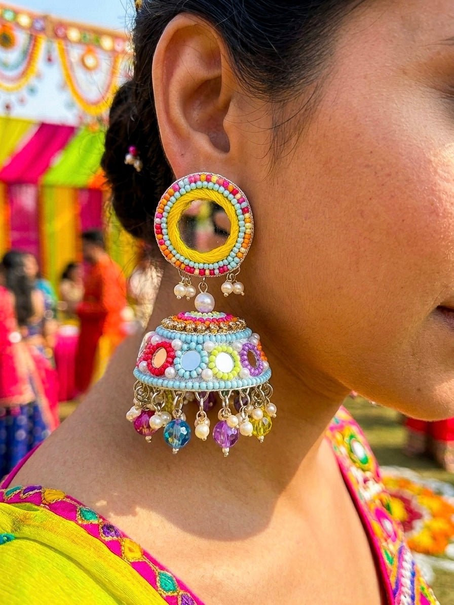 Mastani Mirror Handmade Beaded Jhumka Earrings