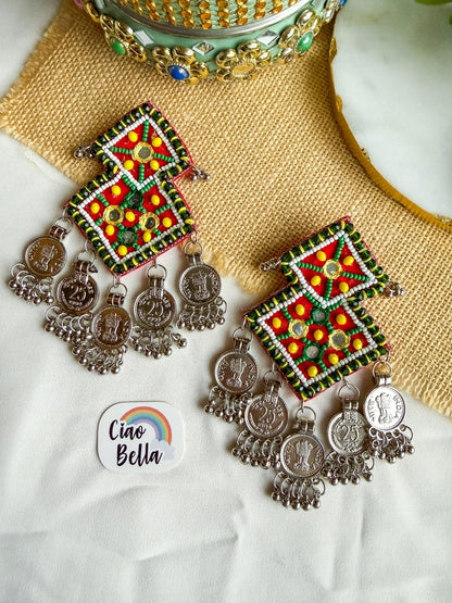 Chaukor Mirror Handmade Beaded Earrings