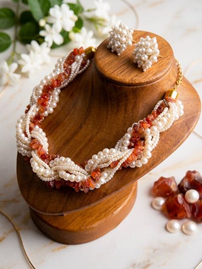 Lehar Pearl Handmade Necklace + Earrings Set