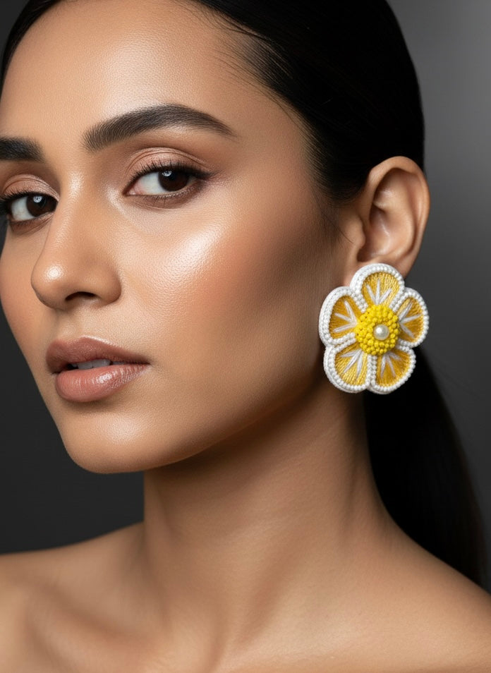 Sunshine Yellow Blossom Handmade Beaded Earrings