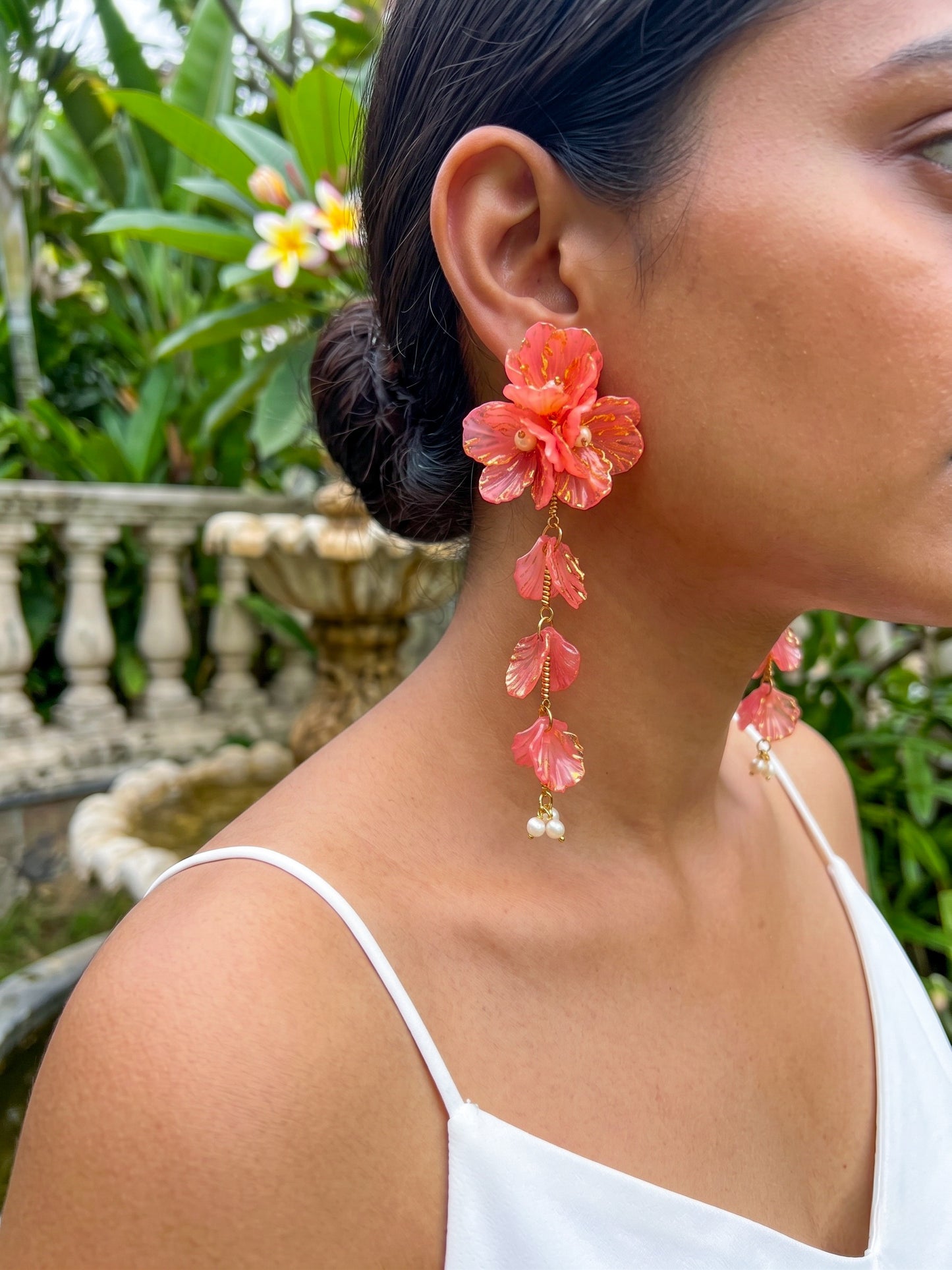 Aurelia Flower Peach Orange Statement Handmade Beaded Earrings