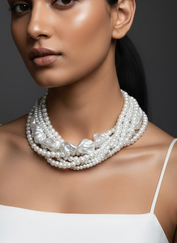 Celeste Pearl Handmade Necklace - White