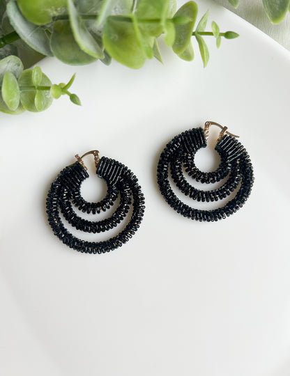 Ebony Hoop Handmade Beaded Earrings