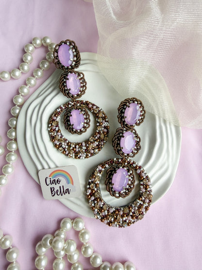 Mahira Lilac Purple Handmade Beaded Statement Earrings