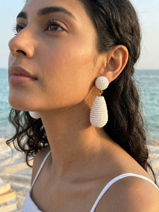 Snow White Drop Handmade Beaded Earrings