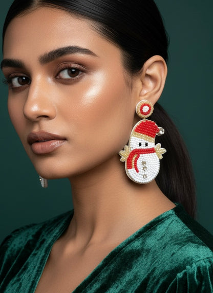 Olaf The Snowman Handmade Beaded Christmas Earrings
