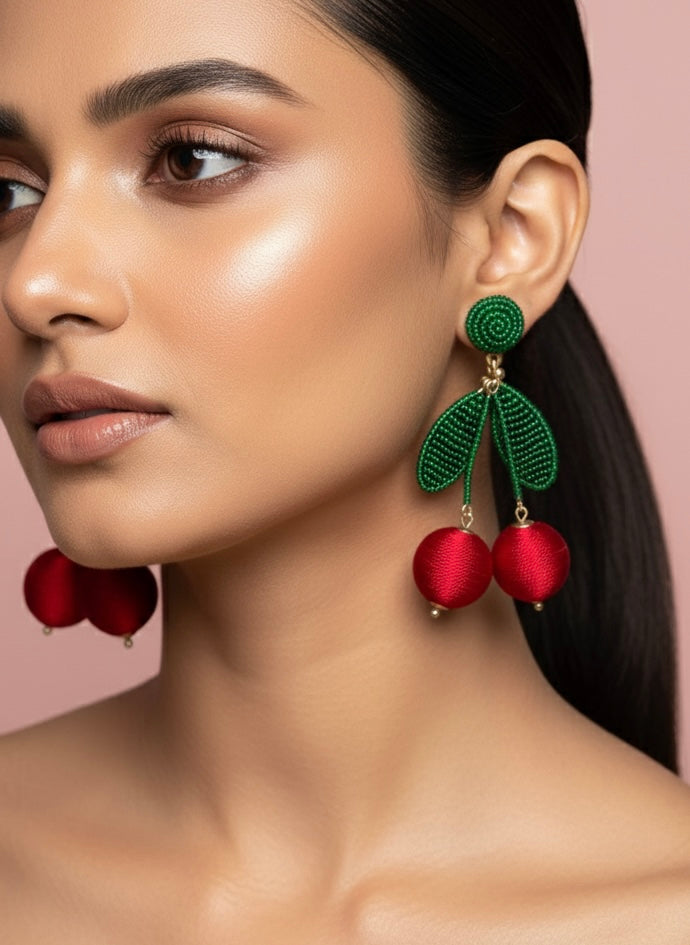Cherry On Top Handmade Beaded Earrings