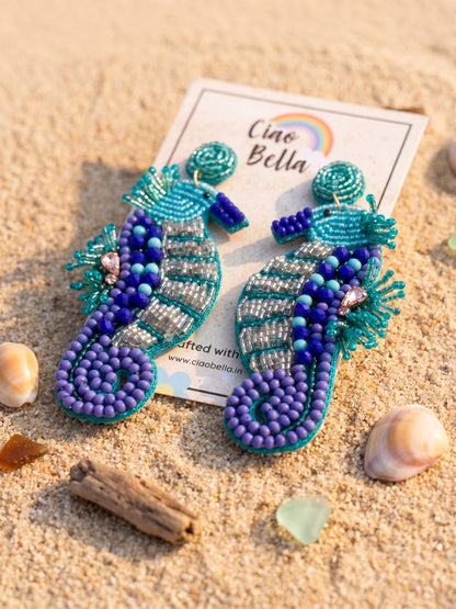 Blue Lagoon Seahorse Handmade Beaded Earrings