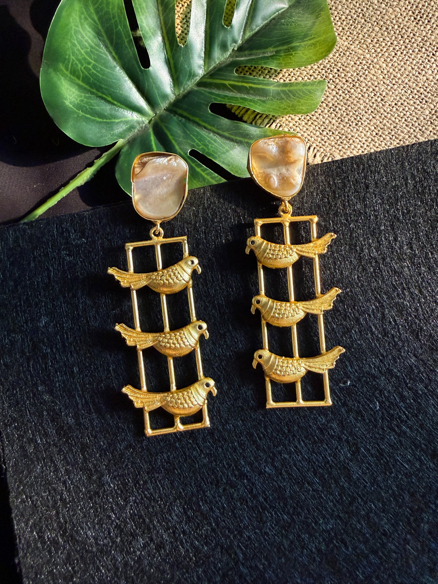 Vanya Bird Pearl Handmade Brass Earrings