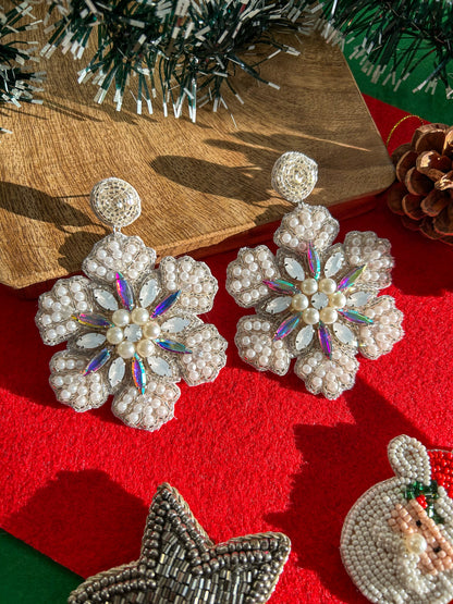 Snowflake Sparkle Handmade Beaded Christmas Earrings