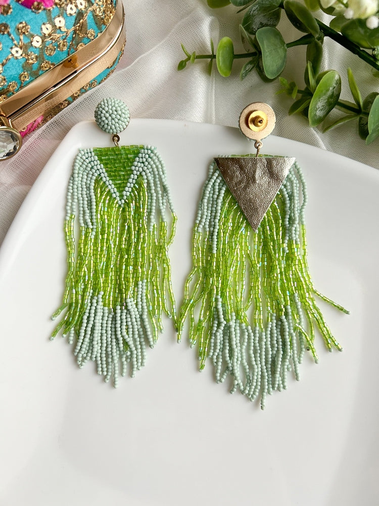 Luxe Minty Green Handmade Beaded Tassel Earrings