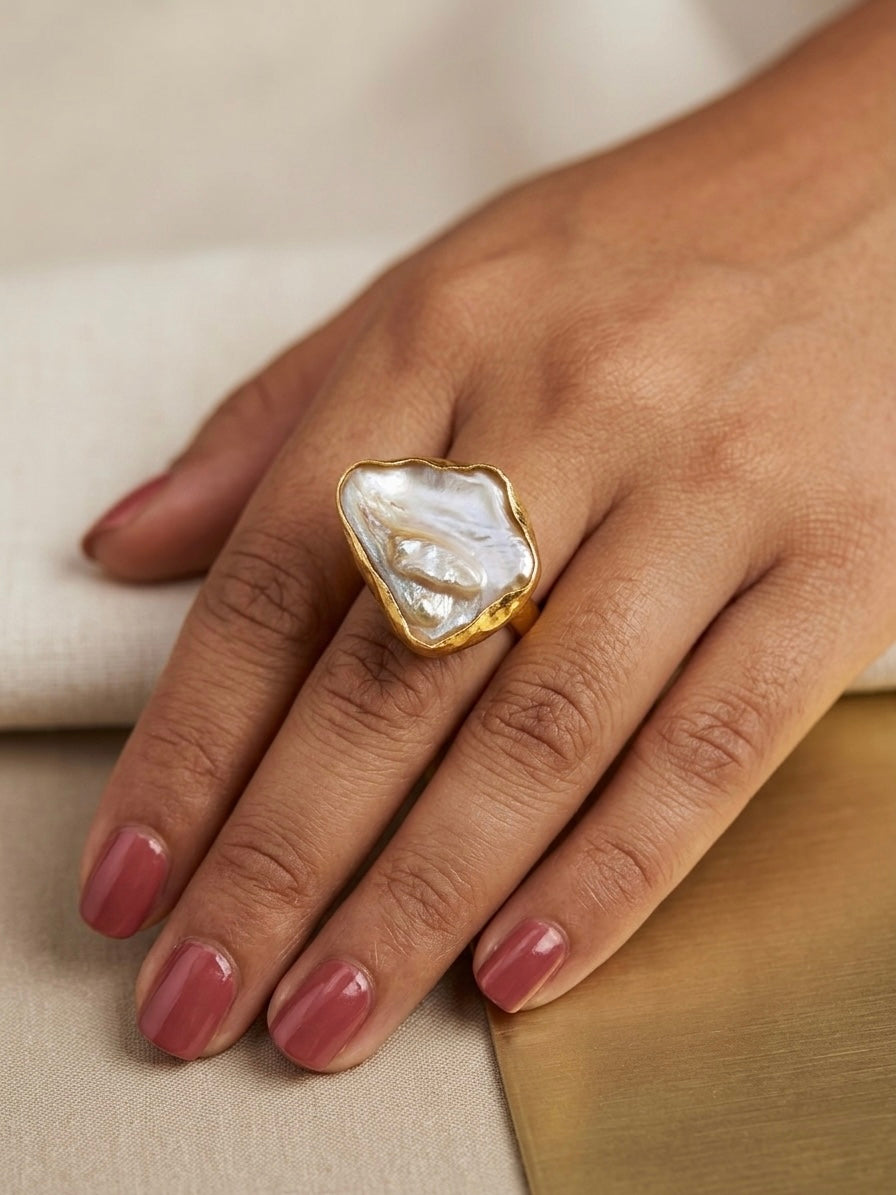 Mother of Pearl Handmade Brass Ring