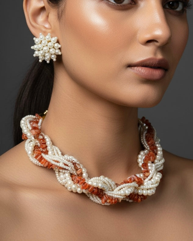 Lehar Pearl Handmade Necklace + Earrings Set