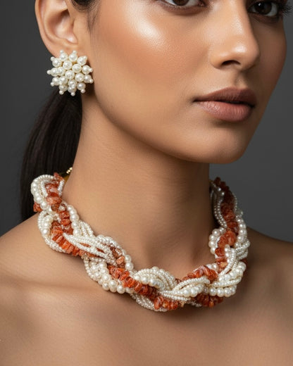 Lehar Pearl Handmade Necklace + Earrings Set