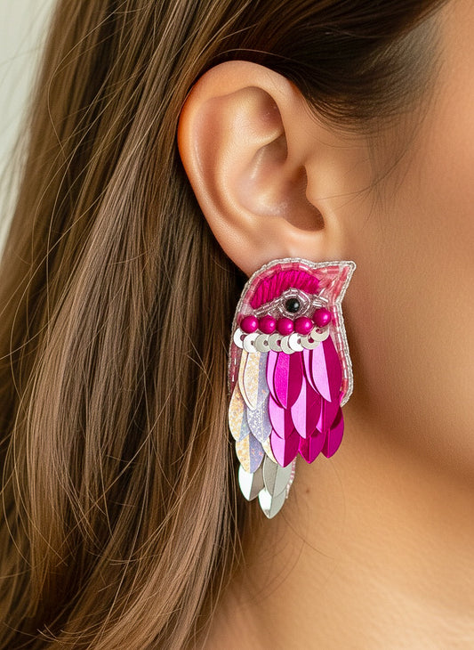 Chirpy Blush Pink Parrot Handmade Beaded Bird Earrings