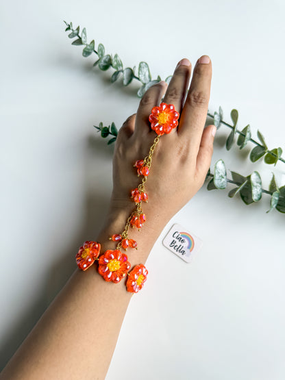 Sparkling Orange Daisy Handmade Beaded Hathphool (Single Hand)