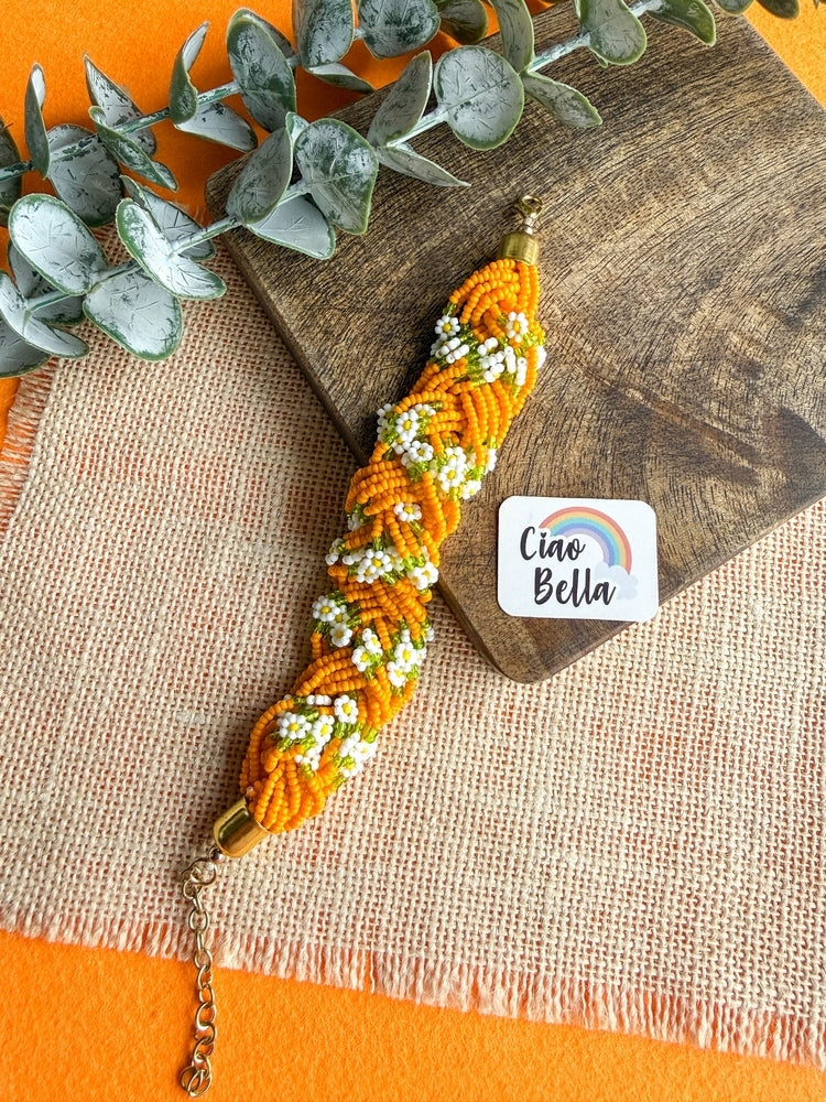 Luxe Flora Orange Handmade Beaded Bracelet