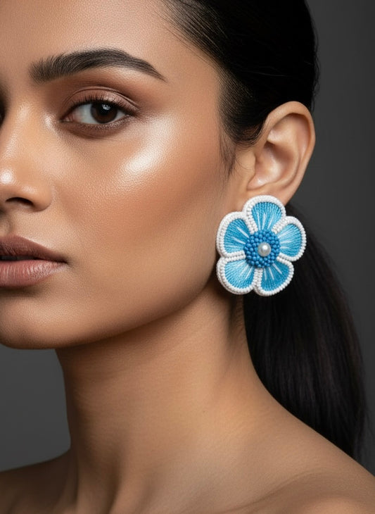 Cool Blue Blossom Handmade Beaded Earrings