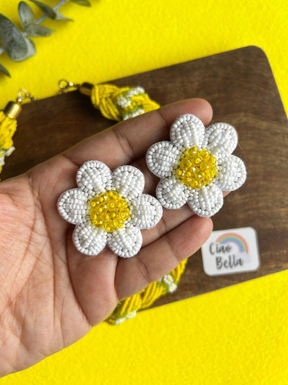 Luxe Flora Yellow Handmade Beaded Necklace + Earrings Set