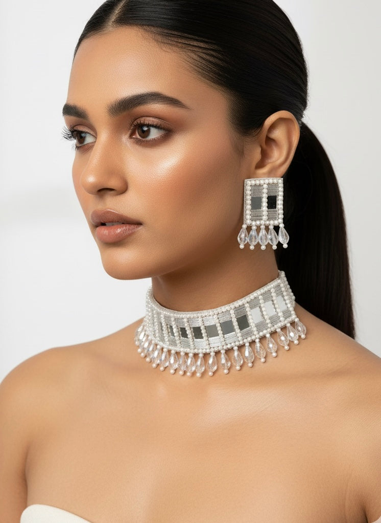 Sitara Silver Handmade Beaded Necklace & Earrings Set